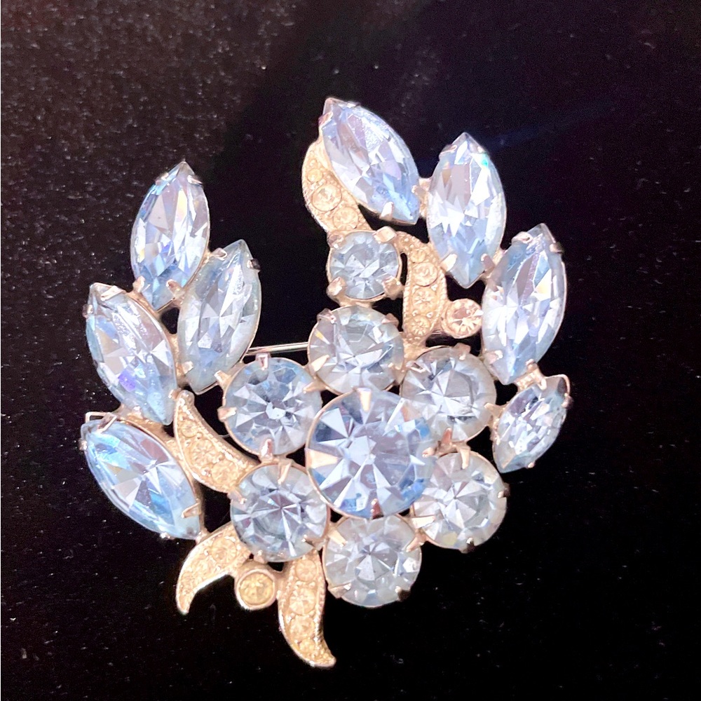 Vintage signed Eisenberg Blue Rhinestone Brooch